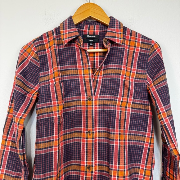Madewell Flannel Classic Ex Boyfriend Button Frint Shirt Edith Plaid XXS Orange - Picture 5 of 16